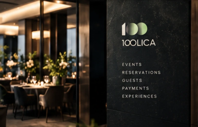 A hotel restaurant in the evening